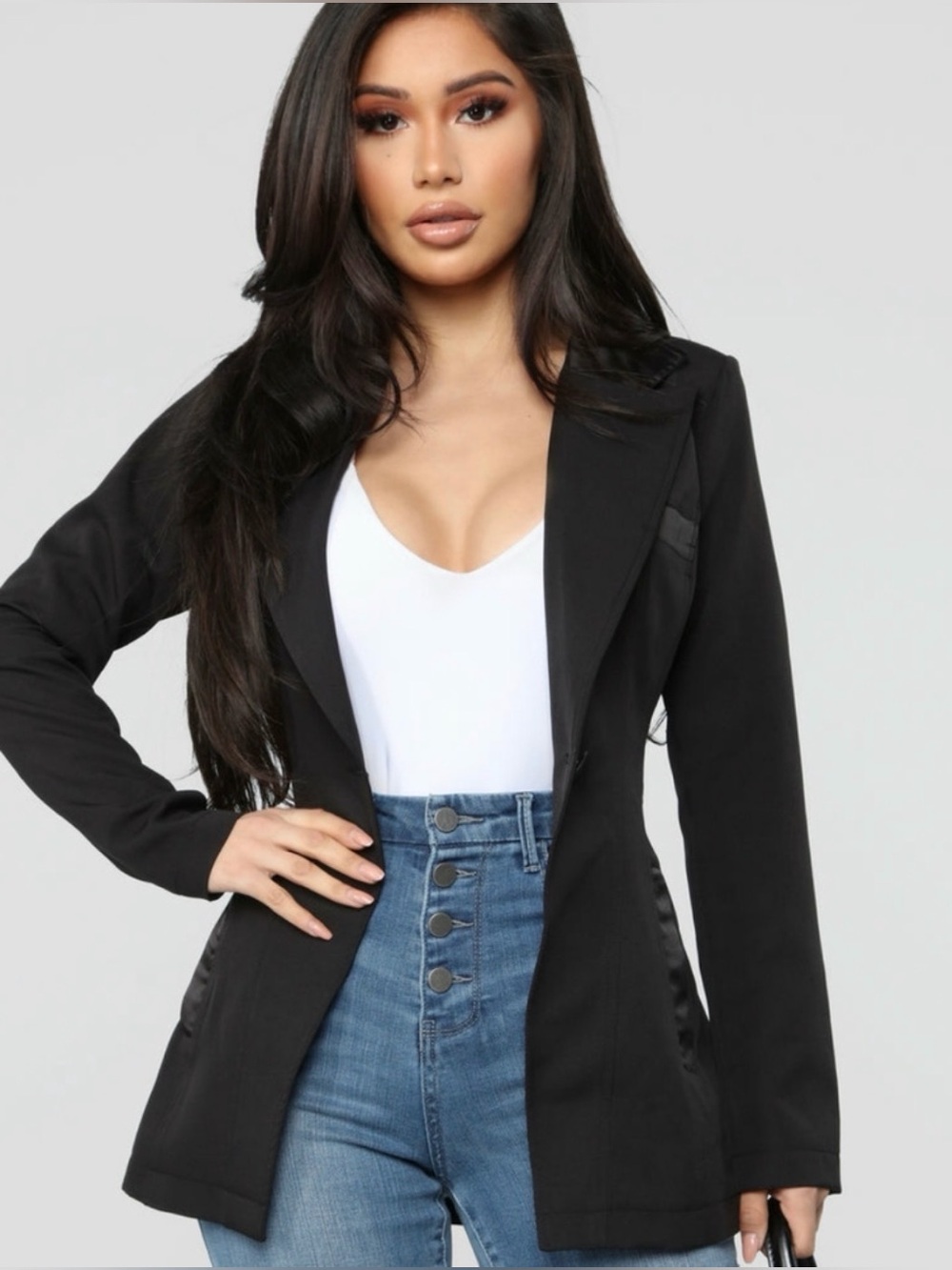 Victoria’s Secret | Black Satin Blazer XS Single Button Tailored Jacket